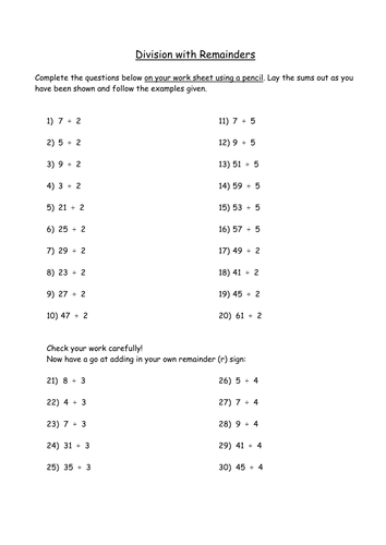 division with remainders powerpoint worksheets teaching resources