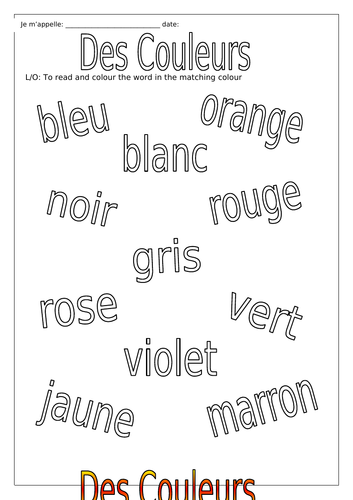 FRENCH - Colours - Des Couleurs - Worksheets | Teaching Resources