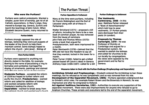 GCSE 9-1 The Elizabethan Age Chapter Knowledge Organisers | Teaching