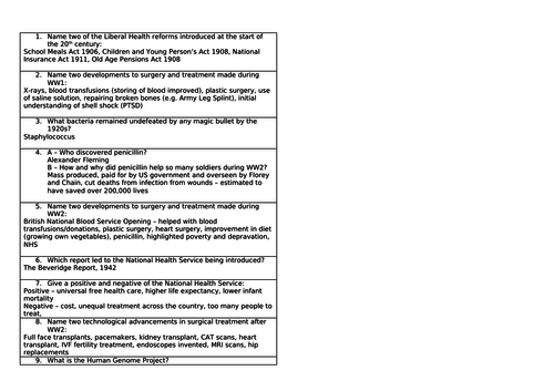 AQA 8145 Health and the People - modern medicine revision starter for 10