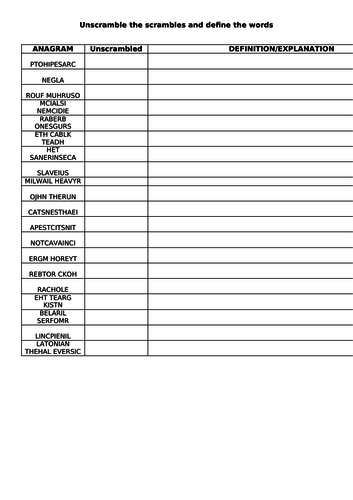 AQA 8145 Health and the People - anagrams and meanings revision