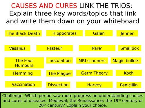 AQA 8145 Health and the People - discussion starters/revision based on matching up trios