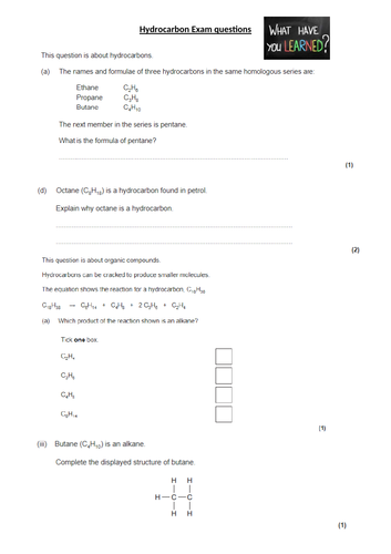 AQA 1-9 Chemistry Hydrocarbons | Teaching Resources