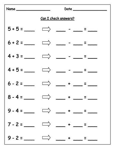 Using Inverse Operations addition And Subtraction To Check Answers 