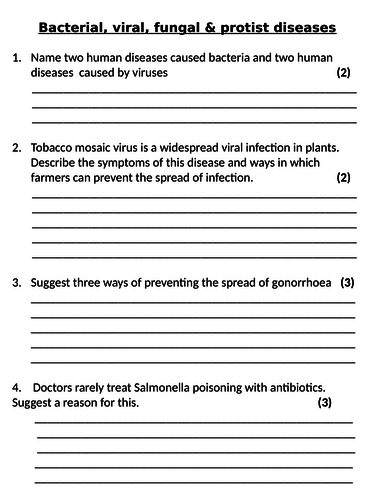 NEW AQA GCSE Trilogy (2016) Biology - Bacterial, Viral, Fungal & Protist Diseases Homework