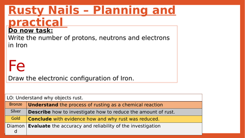 Rusty nails investigation (2 lessons) Metals and rust