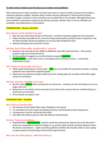 Natural Law ESSAY PLAN - OCR Religious Studies A Level NEW SPEC