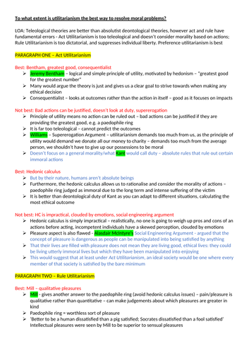 Utilitarianism ESSAY PLAN - OCR Religious Studies A Level NEW SPEC