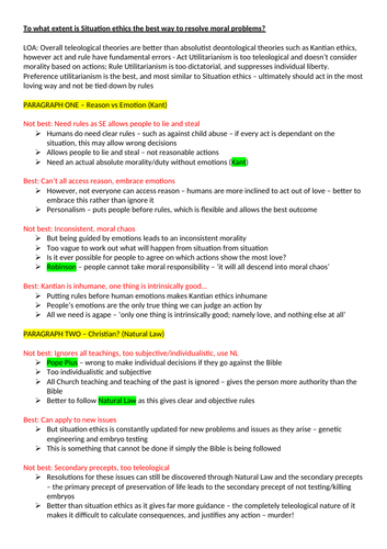 Situation Ethics ESSAY PLAN - OCR Religious Studies A Level NEW SPEC