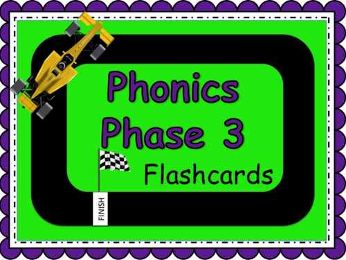 Phonics Powerpoint, Phase 3 Flashcards: Racing car themed