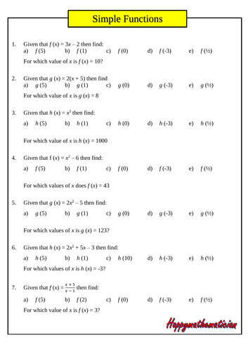 Functions for higher level GCSE - Around 200 Questions With Answers ...