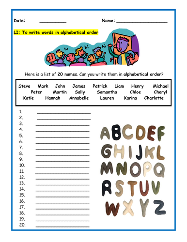 Alphabetical Order Worksheet