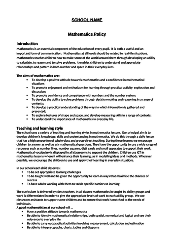 Maths Policy and Mental Maths Policy