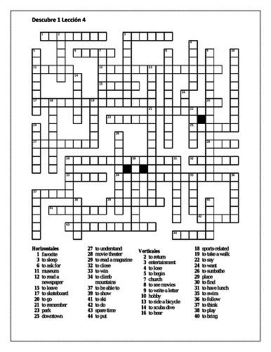 Descubre 1 Lección 4 Crossword Teaching Resources