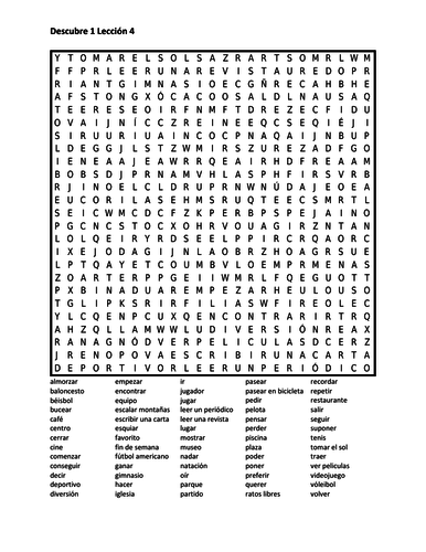 Descubre 1 Lección 4 Wordsearch | Teaching Resources