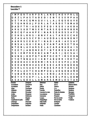 Descubre 1 Lección 7 Wordsearch | Teaching Resources