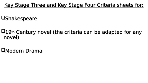 English KS3 and KS4 - Assessment/Criteria Sheets to ease the marking workload