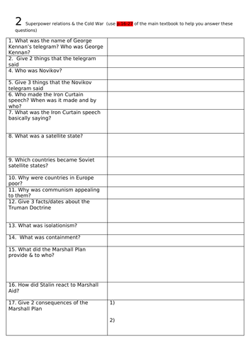 Edexcel GCSE 9-1 Paper 2 Superpowers and the Cold War homework/revision ...