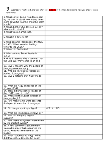 Edexcel GCSE 9-1 Paper 2 Superpowers and the Cold War homework/revision ...