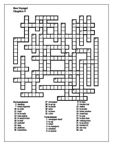 Bon Voyage 1 Chapitre 9 Crossword | Teaching Resources