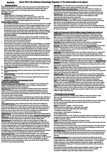 Edexcel Henry VIII and his ministers knowledge organisers/revision ...