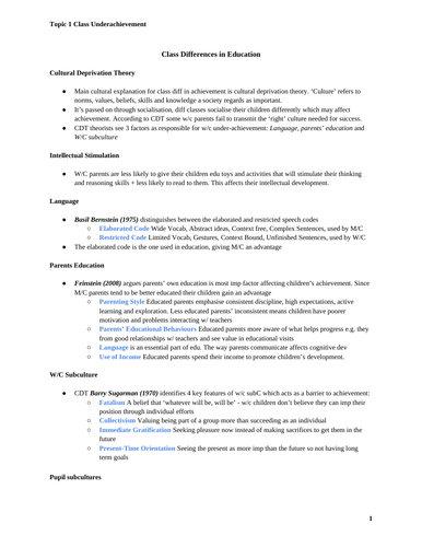 A Grade Class and Underachievement Sociology Notes