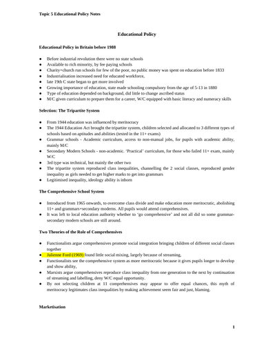 A Grade Educational Policy Sociology Notes