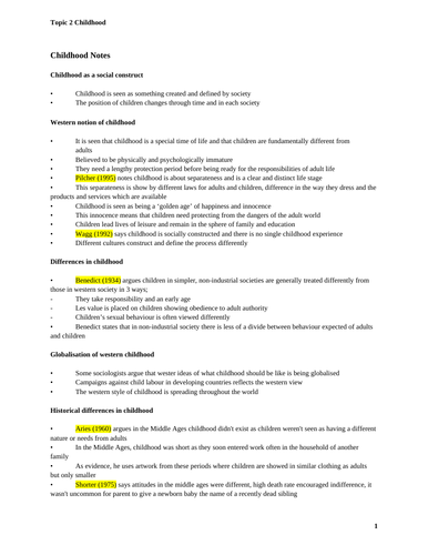 A Grade Childhood Sociology Notes