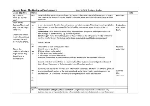 business plans business gcse