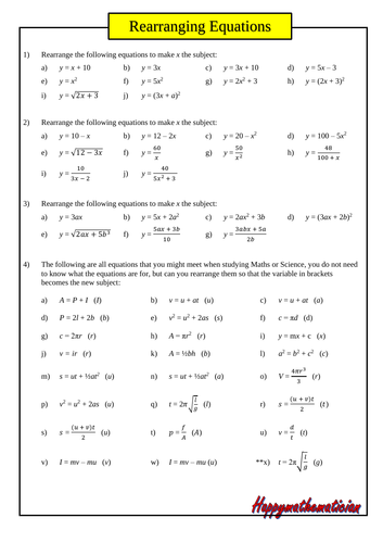 Rearranging Equations Over 60 questions with Answers for Higher Level