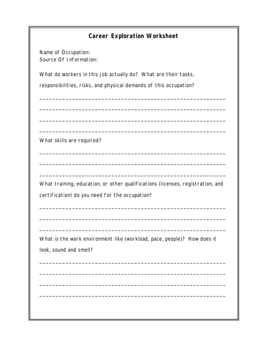 Career Exploration Worksheet