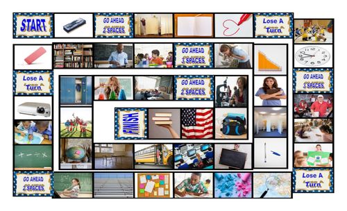 School Items, Places, and Subjects Legal Size Photo Board Game