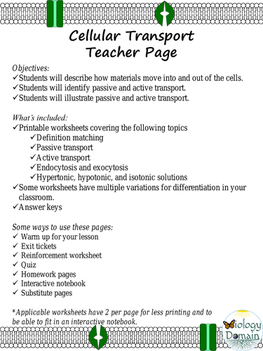 Cellular Transport Worksheets Teaching Resources