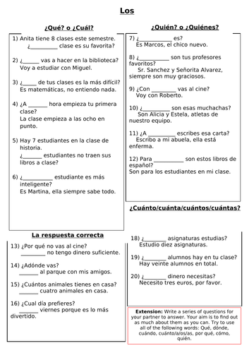 GCSE Spanish - QUESTIONS + TENSES yr11 | Teaching Resources