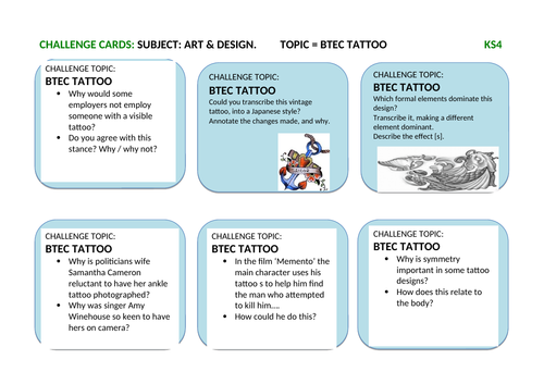 Art & Design Most Able / Gifted & Talented Challenge Task Cards ...