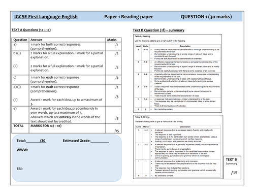 igcse english essay marking scheme