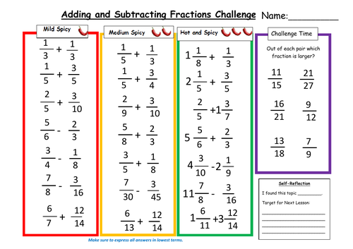 Adding and Subtracting Fractions Differentiated Worksheet with Answers
