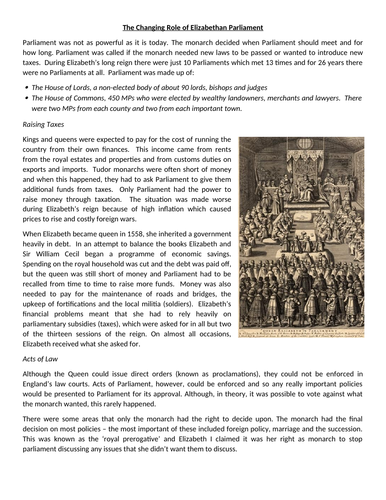 National Government - The Role of Parliament in Elizabethan England ...