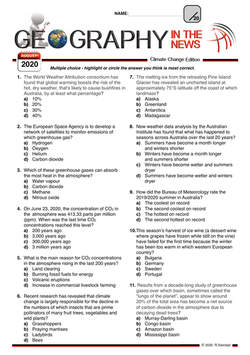 Climate Change 2020 - a Geography in the News Quiz | Teaching Resources