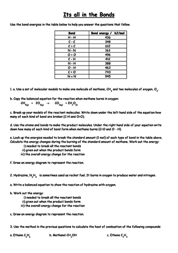 Bond energy calculations | Teaching Resources