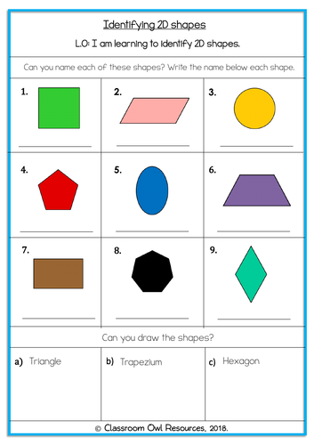 Year 2 Maths: Identifying properties of 2D shapes (differentiated ...