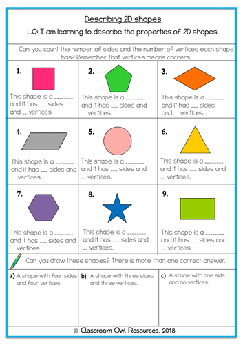 Year 2 Maths: Identifying properties of 2D shapes (differentiated ...