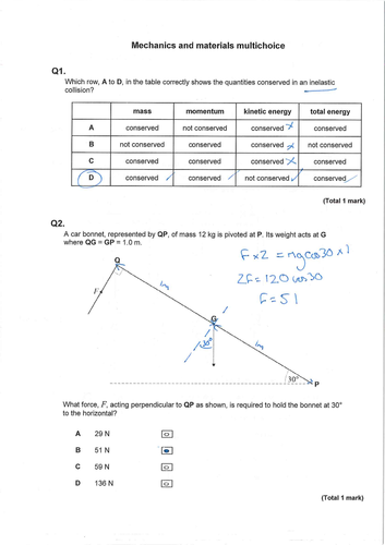 Multichoice practise - Mechanics and materials - AQA A-level Physics.