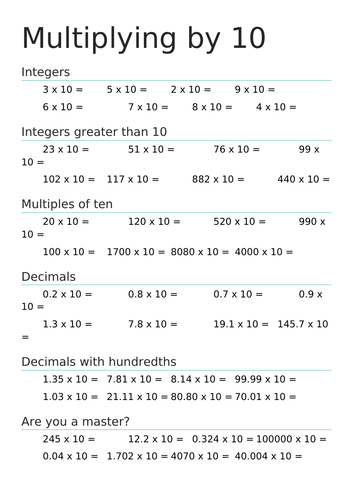 Multiplying by 10 (Increasing difficulty) | Teaching Resources