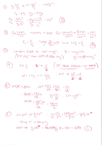 Multichoice Practise - Gravitational fields - AQA A-level Physics.