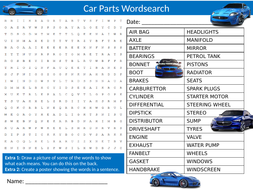 4 x Cars Wordsearch Sheet Starter Activity Keywords Cover Homework