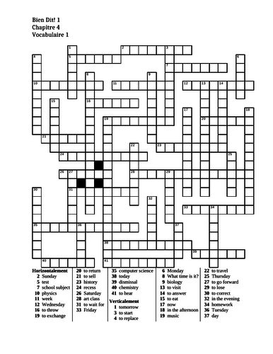 Bien Dit 1 Chapitre 4 Vocabulaire 1 Crossword