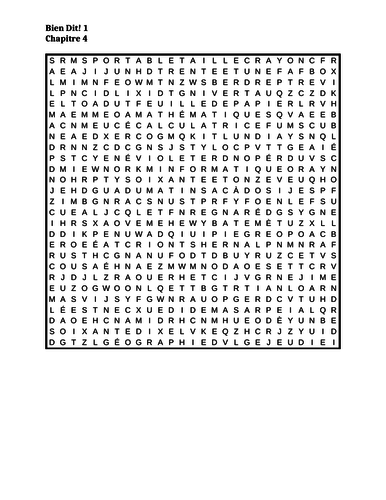 Bien Dit 1 Chapitre 4 Wordsearch