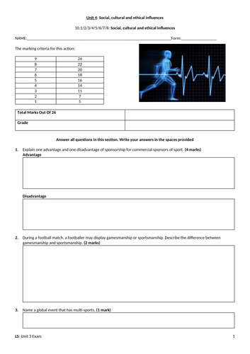 IGCSE PE (spec 2018) 10.1/2/3/4/5/6/7/8: Social, cultural and ethical influences exam