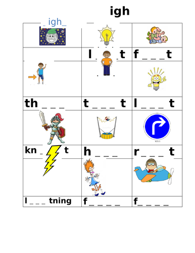 Phase 3 'igh' sounds worksheet | Teaching Resources